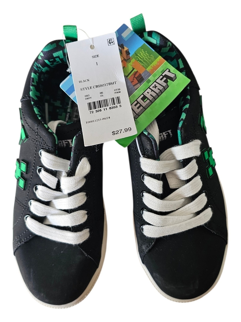 Kids Black Sneakers with Green Accents - Casual Lace-Up Shoes